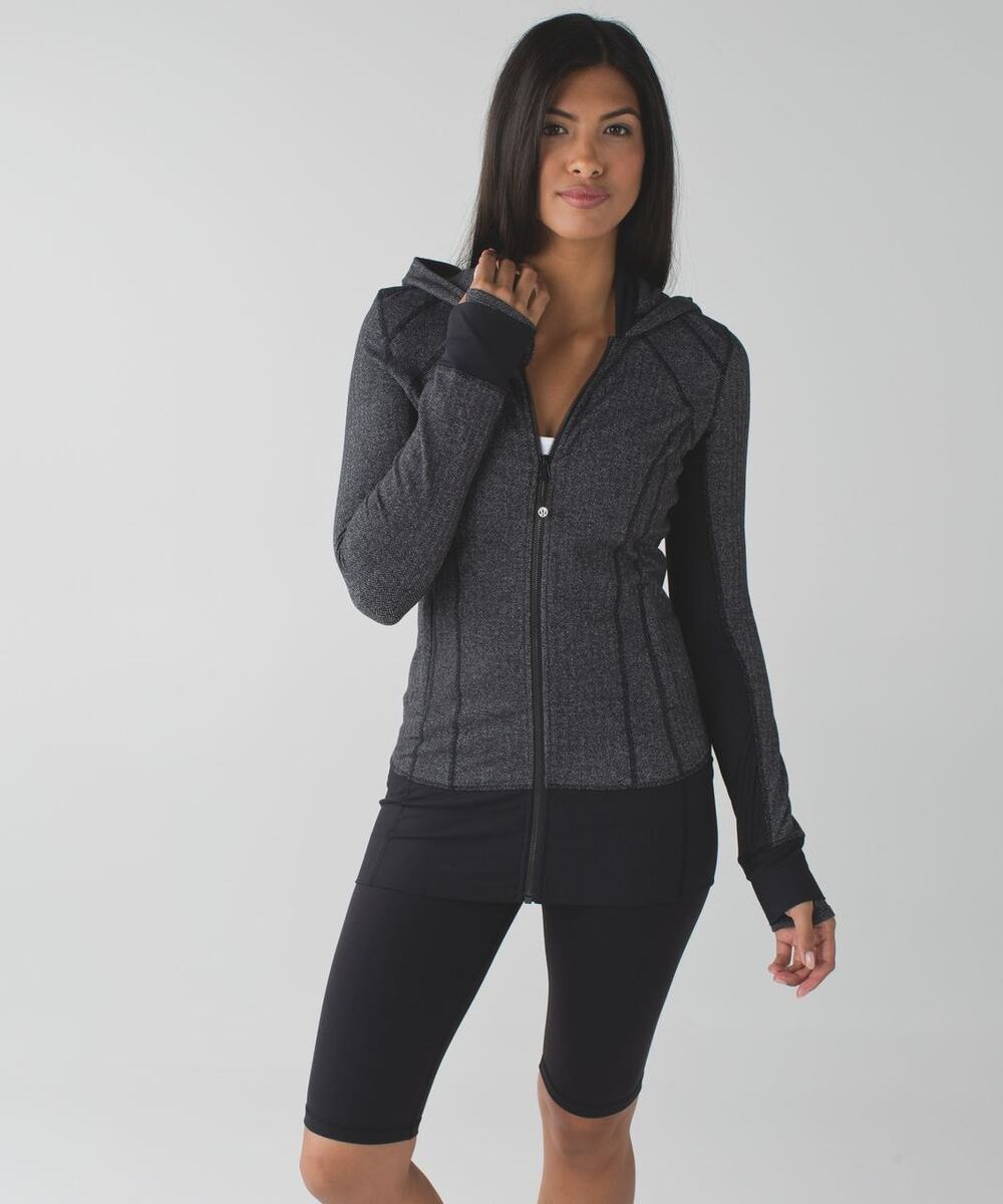 Lululemon Daily Practice Track Jacket Gray Herringbone Small Long Sleeves Hooded